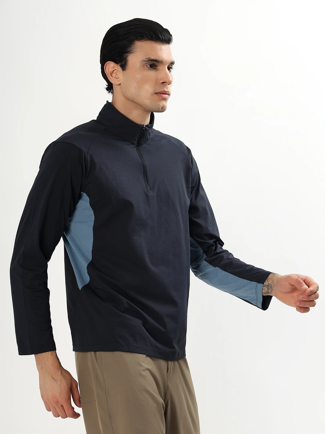 T-Shirts Full Sleeves Flat Collar Zip Sarona Cotton Feel