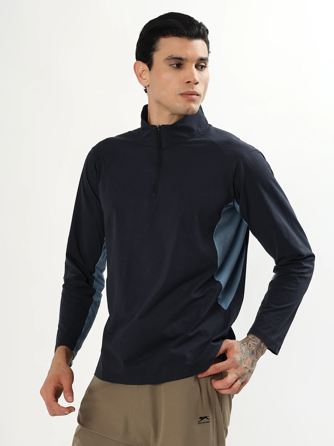 T-Shirts Full Sleeves Flat Collar Zip Sarona Cotton Feel
